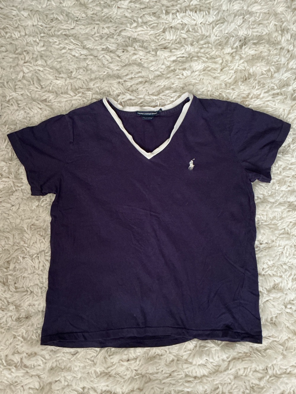 VINTAGE 90s Ralph Lauren Sport Navy Blue White Ringer Baby Tee